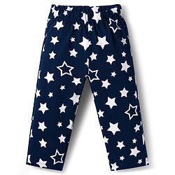 Babyhug Cotton Knit Full Sleeves Front Open Co-ords Night Suit with Star Print - Navy Blue