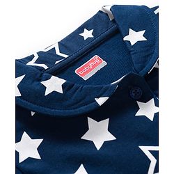 Babyhug Cotton Knit Full Sleeves Front Open Co-ords Night Suit with Star Print - Navy Blue