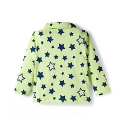 Babyhug Cotton Knit Full Sleeves Front Open Co-ords Night Suit with Star Print - Limegreen