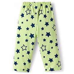 Babyhug Cotton Knit Full Sleeves Front Open Co-ords Night Suit with Star Print - Limegreen