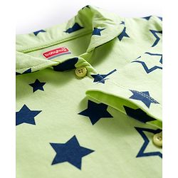 Babyhug Cotton Knit Full Sleeves Front Open Co-ords Night Suit with Star Print - Limegreen