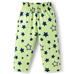 Babyhug Cotton Knit Full Sleeves Front Open Co-ords Night Suit with Star Print - Limegreen