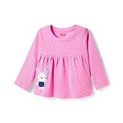 Babyhug Cotton Knit Full Sleeves Night Suit with Polka Dot Print & Bunny Patch - Navy Blue & Pink