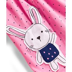Babyhug Cotton Knit Full Sleeves Night Suit with Polka Dot Print & Bunny Patch - Navy Blue & Pink