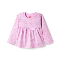 Babyhug Cotton Knit Full Sleeves Night Suit With Polka Dot Print - Pink & Grey
