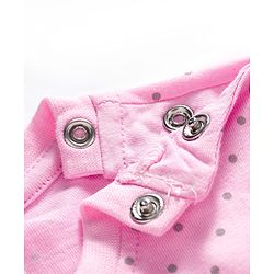 Babyhug Cotton Knit Full Sleeves Night Suit With Polka Dot Print - Pink & Grey