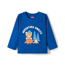 Babyhug Cotton Knit Full Sleeves Night Suit with Jungle Theme Print - Navy Blue