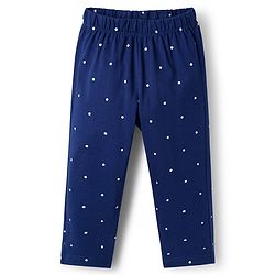 Babyhug Cotton Knit Full Sleeves Night Suit with Polka Dot Print & Bow Applique - Navy Blue