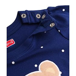Babyhug Cotton Knit Full Sleeves Night Suit with Polka Dot Print & Bow Applique - Navy Blue