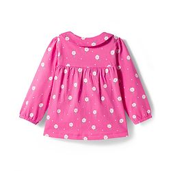 Babyhug Cotton Knit Full Sleeves Co-ords Front Open Night Suit with Floral Print - Pink