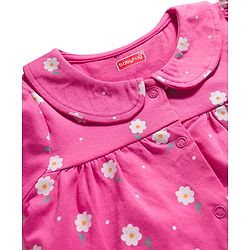 Babyhug Cotton Knit Full Sleeves Co-ords Front Open Night Suit with Floral Print - Pink