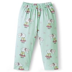 Babyhug Cotton Knit Full Sleeves Co-ord Night Suit With Bunny Print - Sea Green