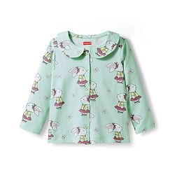 Babyhug Cotton Knit Full Sleeves Co-ord Night Suit With Bunny Print - Sea Green