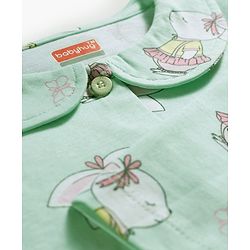 Babyhug Cotton Knit Full Sleeves Co-ord Night Suit With Bunny Print - Sea Green