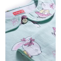 Babyhug Cotton Knit Full Sleeves Co-ord Night Suit With Bunny Print - Sea Green