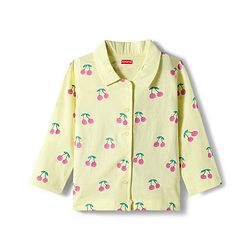 Babyhug Cotton Knit Full Sleeves Co-ord Night Suit With Cherry Print - Yellow