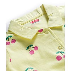 Babyhug Cotton Knit Full Sleeves Co-ord Night Suit With Cherry Print - Yellow