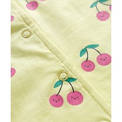 Babyhug Cotton Knit Full Sleeves Co-ord Night Suit With Cherry Print - Yellow