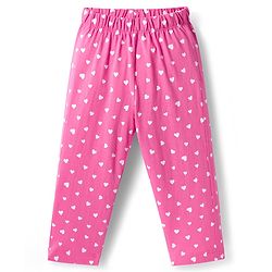 Babyhug Cotton Knit Full Sleeves Co-ords Night Suit with Heart Print - Pink