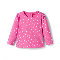 Babyhug Cotton Knit Full Sleeves Co-ords Night Suit with Heart Print - Pink