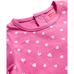 Babyhug Cotton Knit Full Sleeves Co-ords Night Suit with Heart Print - Pink