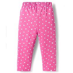 Babyhug Cotton Knit Full Sleeves Co-ords Night Suit with Heart Print - Pink