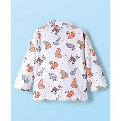 Babyhug Cotton Knit Full Sleeves Co-ord Night Suit With Animal Print - White