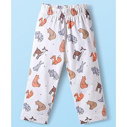 Babyhug Cotton Knit Full Sleeves Co-ord Night Suit With Animal Print - White