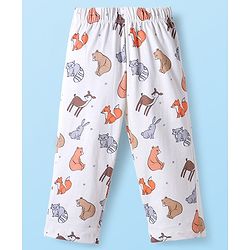 Babyhug Cotton Knit Full Sleeves Co-ord Night Suit With Animal Print - White