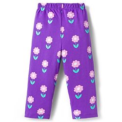 Babyhug Cotton Knit Full Sleeves Co-ords Night Suit with Floral Print - Purple
