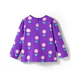 Babyhug Cotton Knit Full Sleeves Co-ords Night Suit with Floral Print - Purple