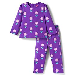 Babyhug Cotton Knit Full Sleeves Co-ords Night Suit with Floral Print - Purple