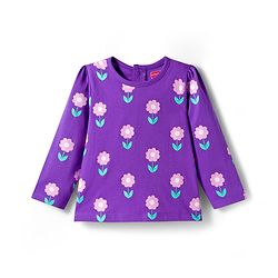 Babyhug Cotton Knit Full Sleeves Co-ords Night Suit with Floral Print - Purple