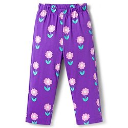 Babyhug Cotton Knit Full Sleeves Co-ords Night Suit with Floral Print - Purple