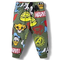 Babyhug Disney 100% Cotton Knit Full Sleeves Co-Ords T-Shirt & Pyjama Night Suit With Disney Character Print - Olive Green