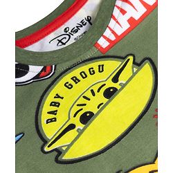 Babyhug Disney 100% Cotton Knit Full Sleeves Co-Ords T-Shirt & Pyjama Night Suit With Disney Character Print - Olive Green