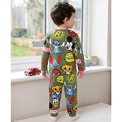 Babyhug Disney 100% Cotton Knit Full Sleeves Co-Ords T-Shirt & Pyjama Night Suit With Disney Character Print - Olive Green