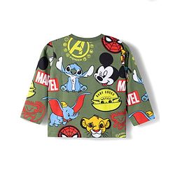 Babyhug Disney 100% Cotton Knit Full Sleeves Co-Ords T-Shirt & Pyjama Night Suit With Disney Character Print - Olive Green