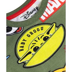 Babyhug Disney 100% Cotton Knit Full Sleeves Co-Ords T-Shirt & Pyjama Night Suit With Disney Character Print - Olive Green