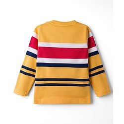 Babyhug Cotton Knit Full Sleeves Striped T-Shirt with Text Print - Yellow