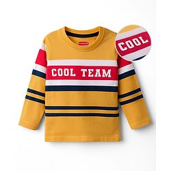 Babyhug Cotton Knit Full Sleeves Striped T-Shirt with Text Print - Yellow