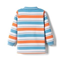 Babyhug Cotton Knit Full Sleeves Striped Polo T-Shirt - Multicolor