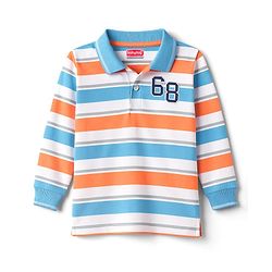 Babyhug Cotton Knit Full Sleeves Striped Polo T-Shirt - Multicolor