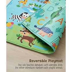 Babyhug Reversible Foldable Dino Theme Learning & Play Floor Mat 180x150 cm|Thickness 8 mm|Waterproof & Soft Foam|Colorful Crawling & Baby Massage Mat|Ideal to Gift|Easy to Fold & Carry| 0-12 Yrs|BIS