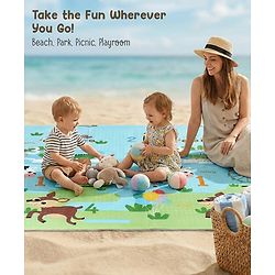 Babyhug Reversible Foldable Dino Theme Learning & Play Floor Mat 180x150 cm|Thickness 8 mm|Waterproof & Soft Foam|Colorful Crawling & Baby Massage Mat|Ideal to Gift|Easy to Fold & Carry| 0-12 Yrs|BIS