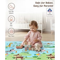 Babyhug Reversible Foldable Dino Theme Learning & Play Floor Mat 180x150 cm|Thickness 8 mm|Waterproof & Soft Foam|Colorful Crawling & Baby Massage Mat|Ideal to Gift|Easy to Fold & Carry| 0-12 Yrs|BIS
