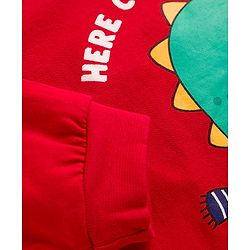 Babyhug 100% Cotton Knit Full Sleeves T-Shirt With Dino Print with Attached Shirt - Red
