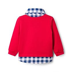 Babyhug 100% Cotton Knit Full Sleeves T-Shirt With Dino Print with Attached Shirt - Red