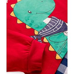 Babyhug 100% Cotton Knit Full Sleeves T-Shirt With Dino Print with Attached Shirt - Red