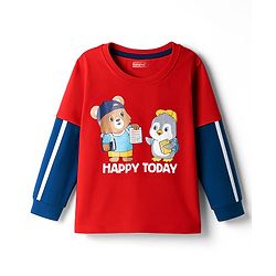 Babyhug Cotton Knit Full Sleeves T-Shirt With Animal Print - Red